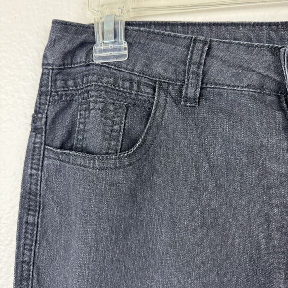 Women’s High Waisted Flare Leg Stretch Faded Black Gray Denim Jeans Medium - Picture 3 of 12